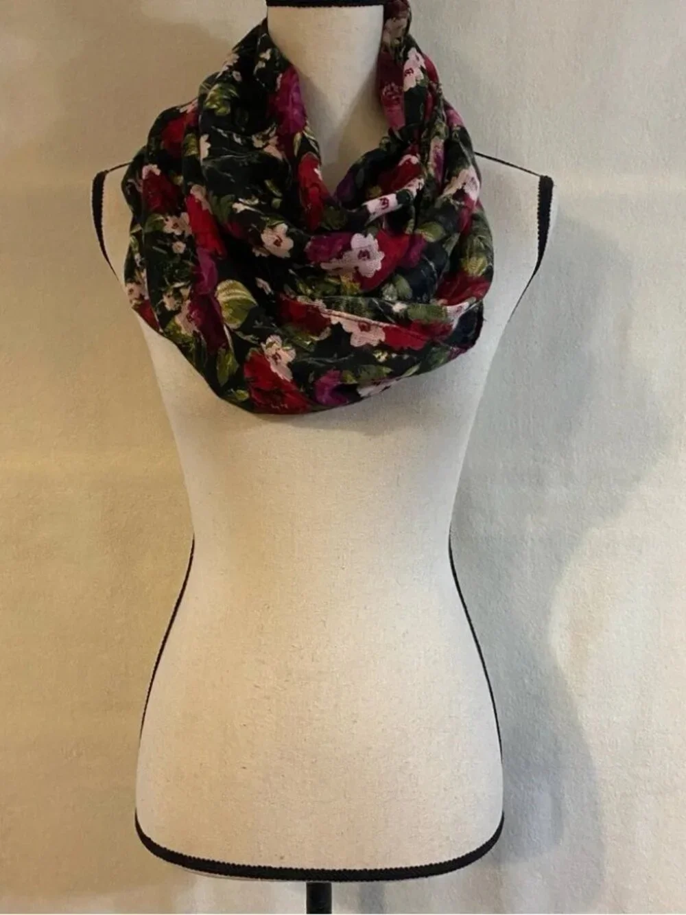 J. Jill black red purple floral print woven infinity scarf